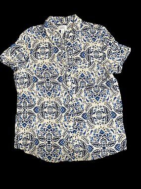 Croft & Barrow Womens Blue & White Button-Up Shirt With Floral Print - Size Med